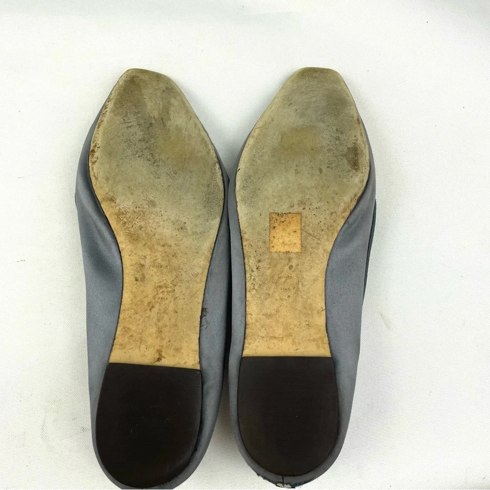 Tory Burch Slate Gray Satin Pom-Pom Loafers